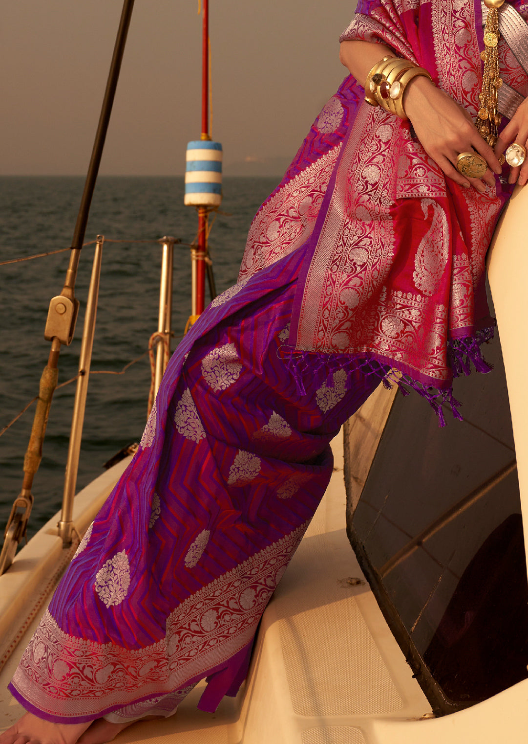 Purple Zari Woven Handloom Pure Banarasi Satin Silk Saree