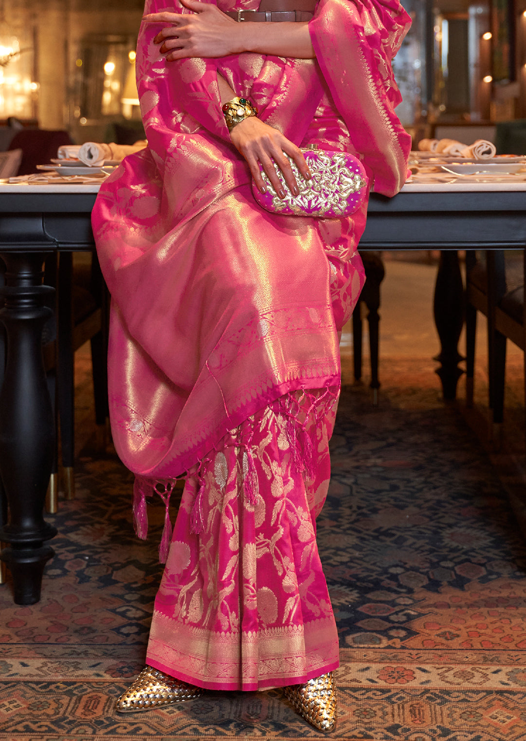 RUBY PINK ZARI WOVEN HANDLOOM BANARASI SILK SAREE