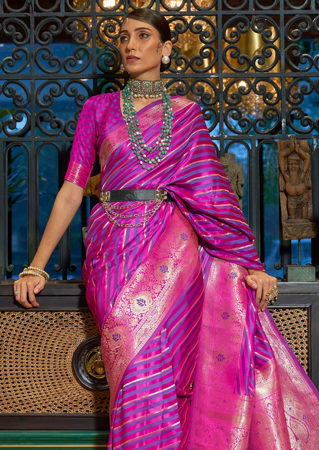 Magenta Purple Zari Woven Handloom Pure Banarasi Satin Silk Saree