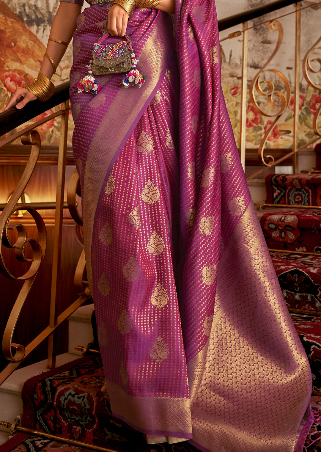 Purple Zari Woven Two Tone Chinon Kanjivaram Silk Saree