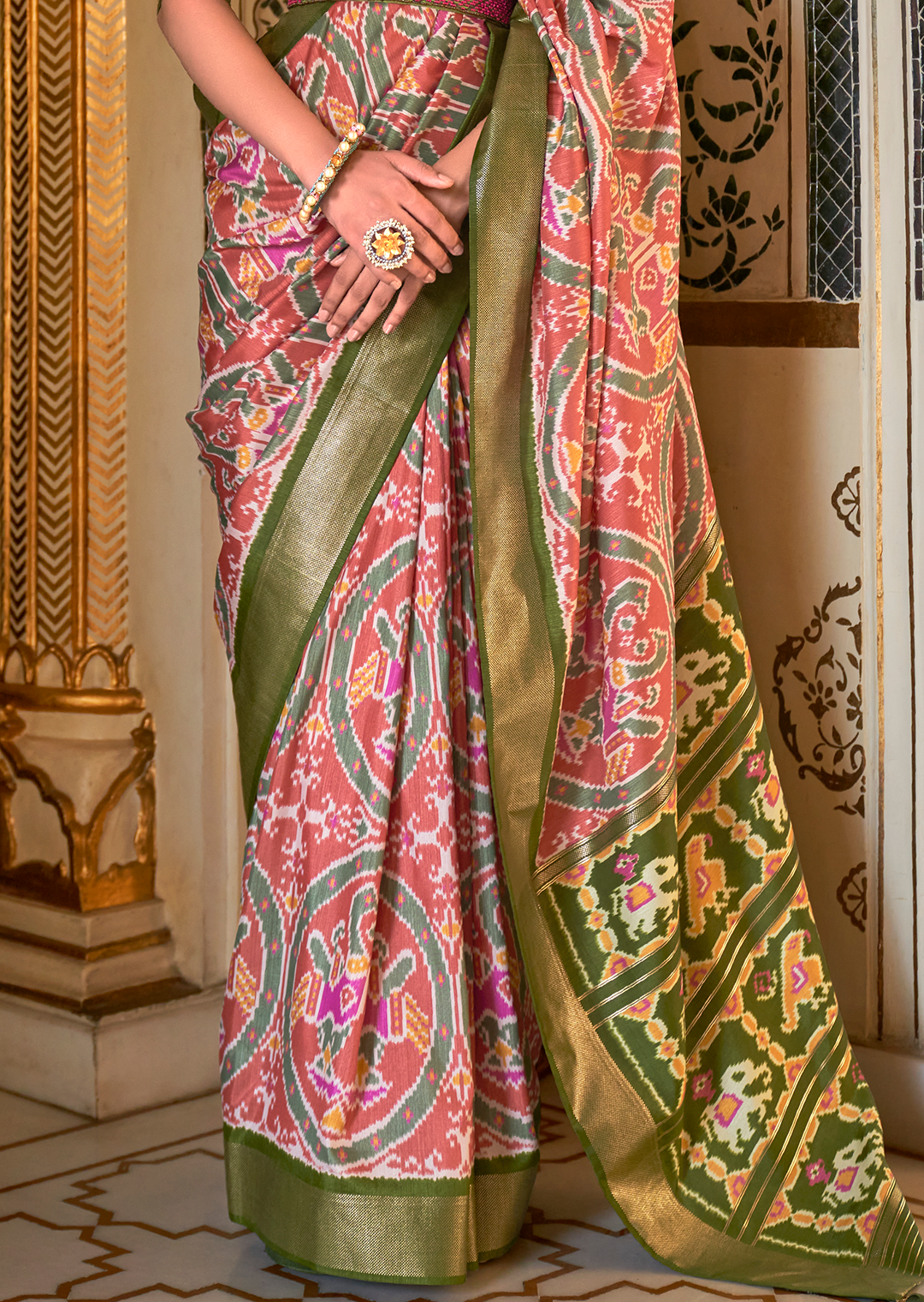 Deep Peach Woven Royal Traditional Patola Silk Saree