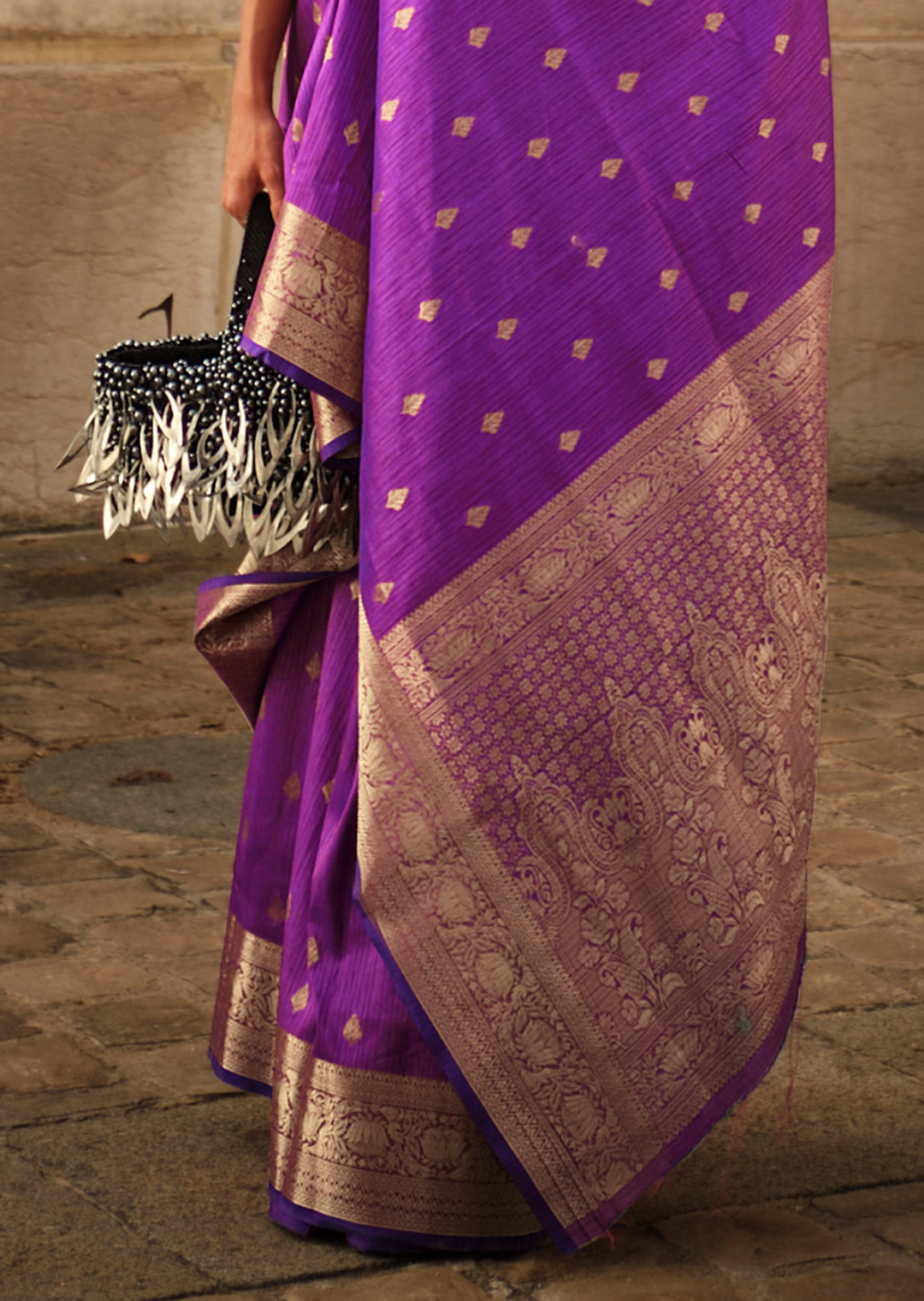 Violet Purple	Woven Pure Handloom Khadi Silk Saree