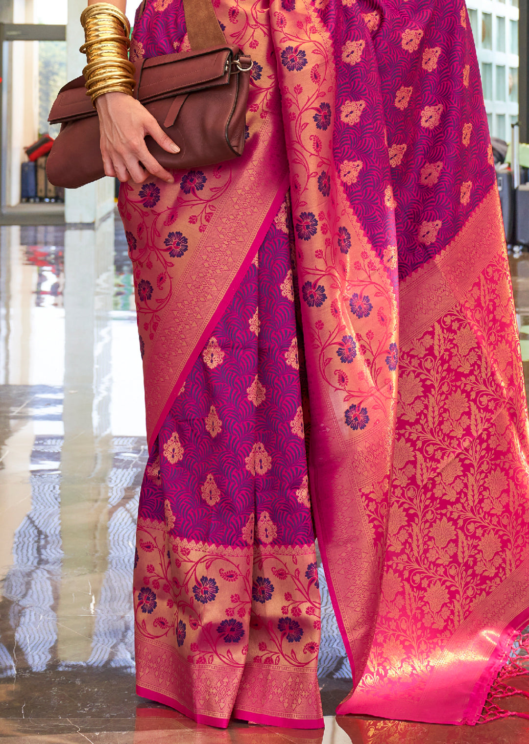 Magenta Purple Woven Handloom Banarasi Silk Saree