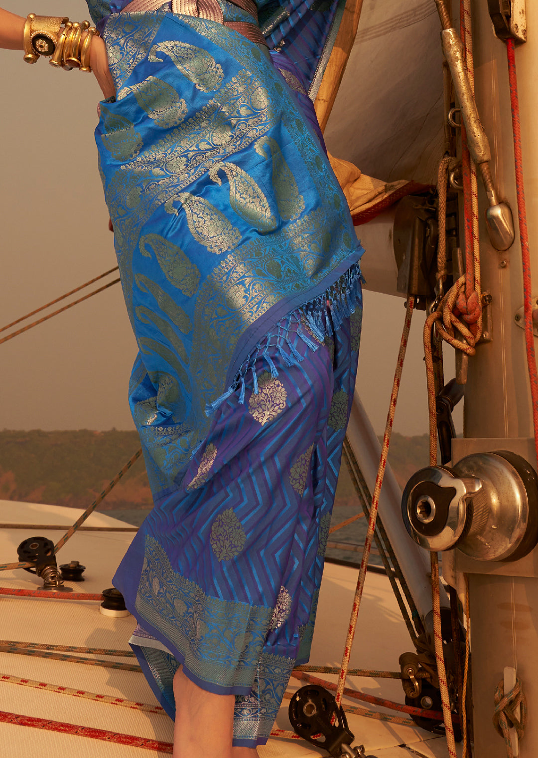 Cobalt Blue Zari Woven Handloom Pure Banarasi Satin Silk Saree