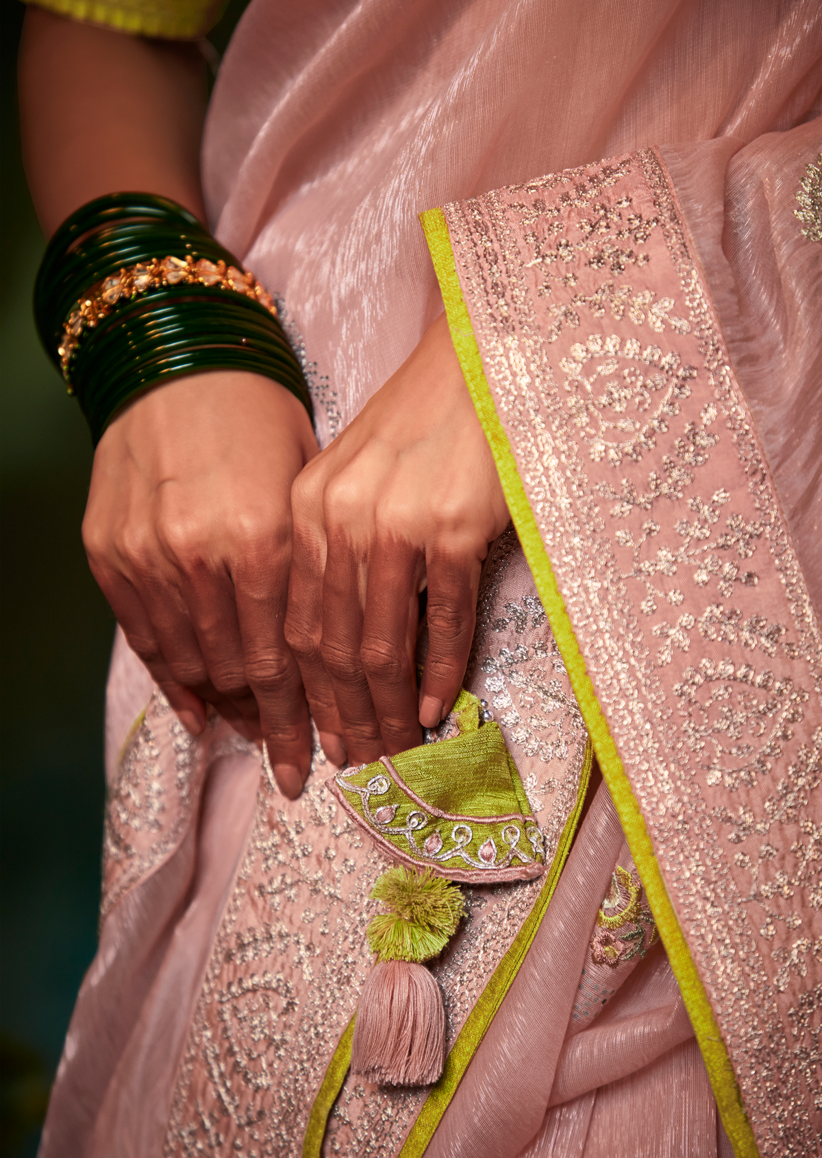 LEMONADE PINK PURE TISSUE SILK SWAROVSKI DESIGNER SAREE