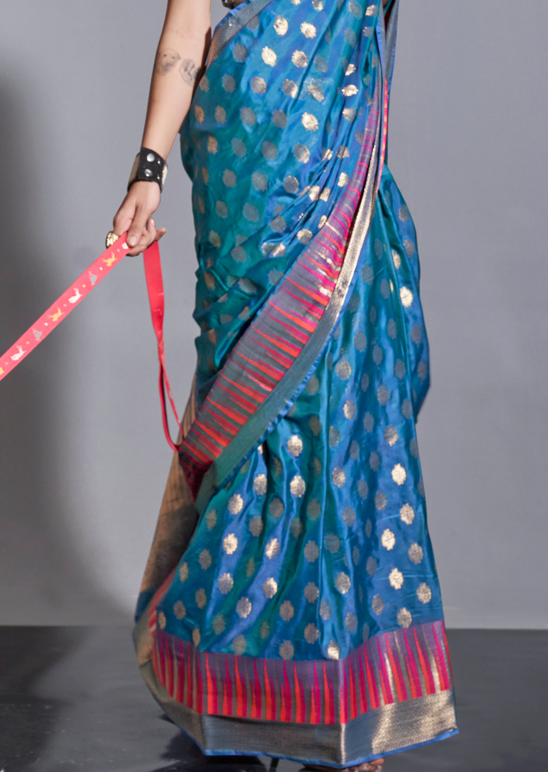 Steel Blue Zari Woven Pure Handloom Gadwal Banarasi Silk Saree