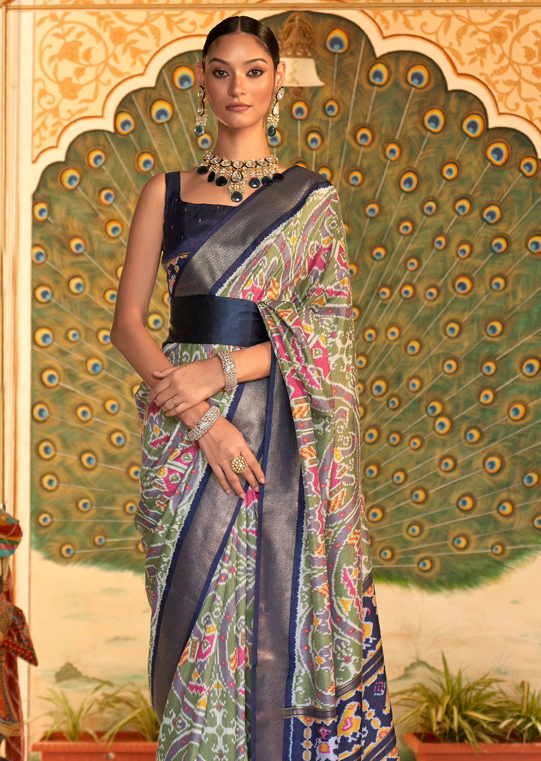 Grey Woven Royal Traditional Patola Silk Saree