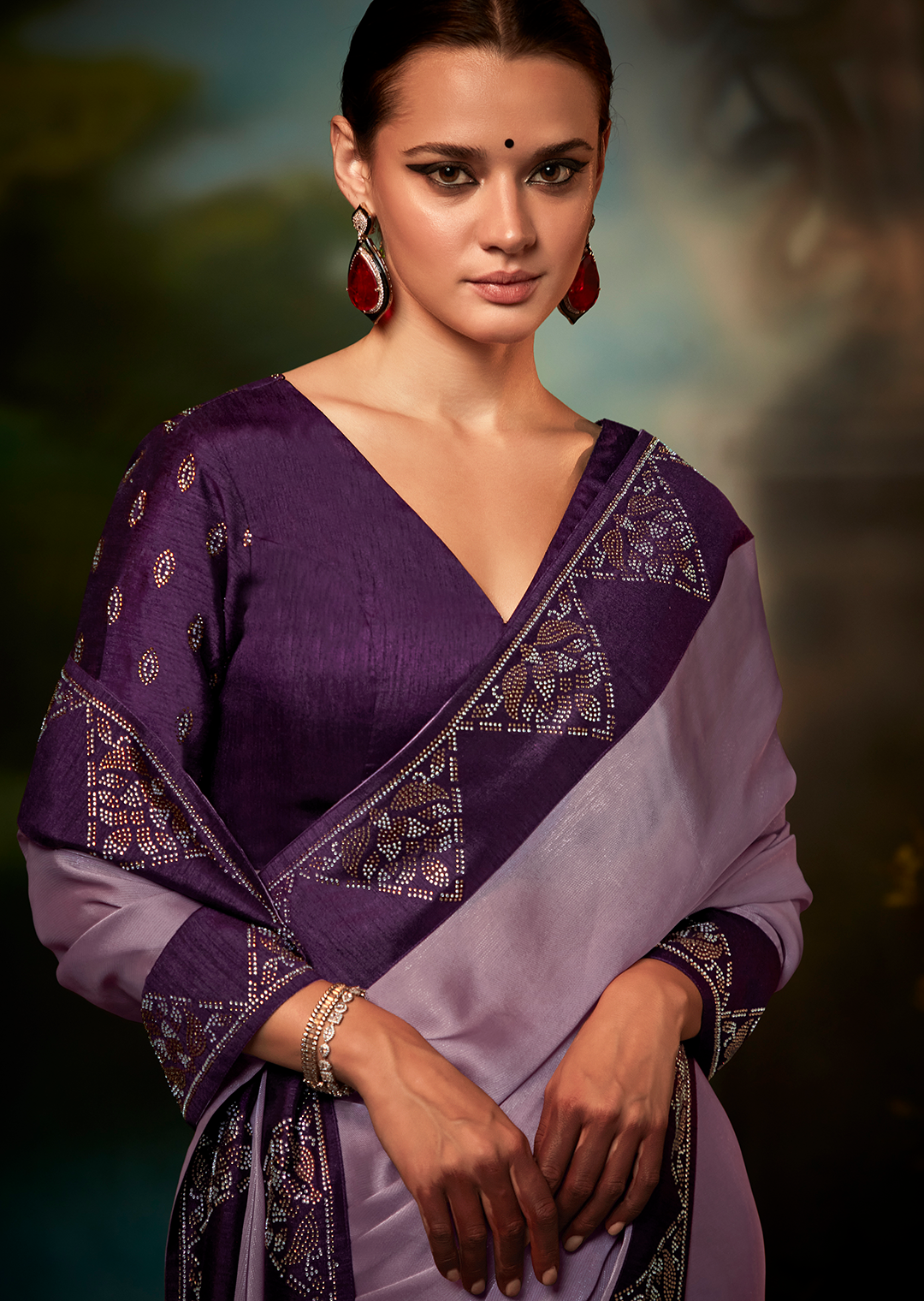 LAVENDER PURE CREPE SILK SWAROVSKI DESIGNER SAREE