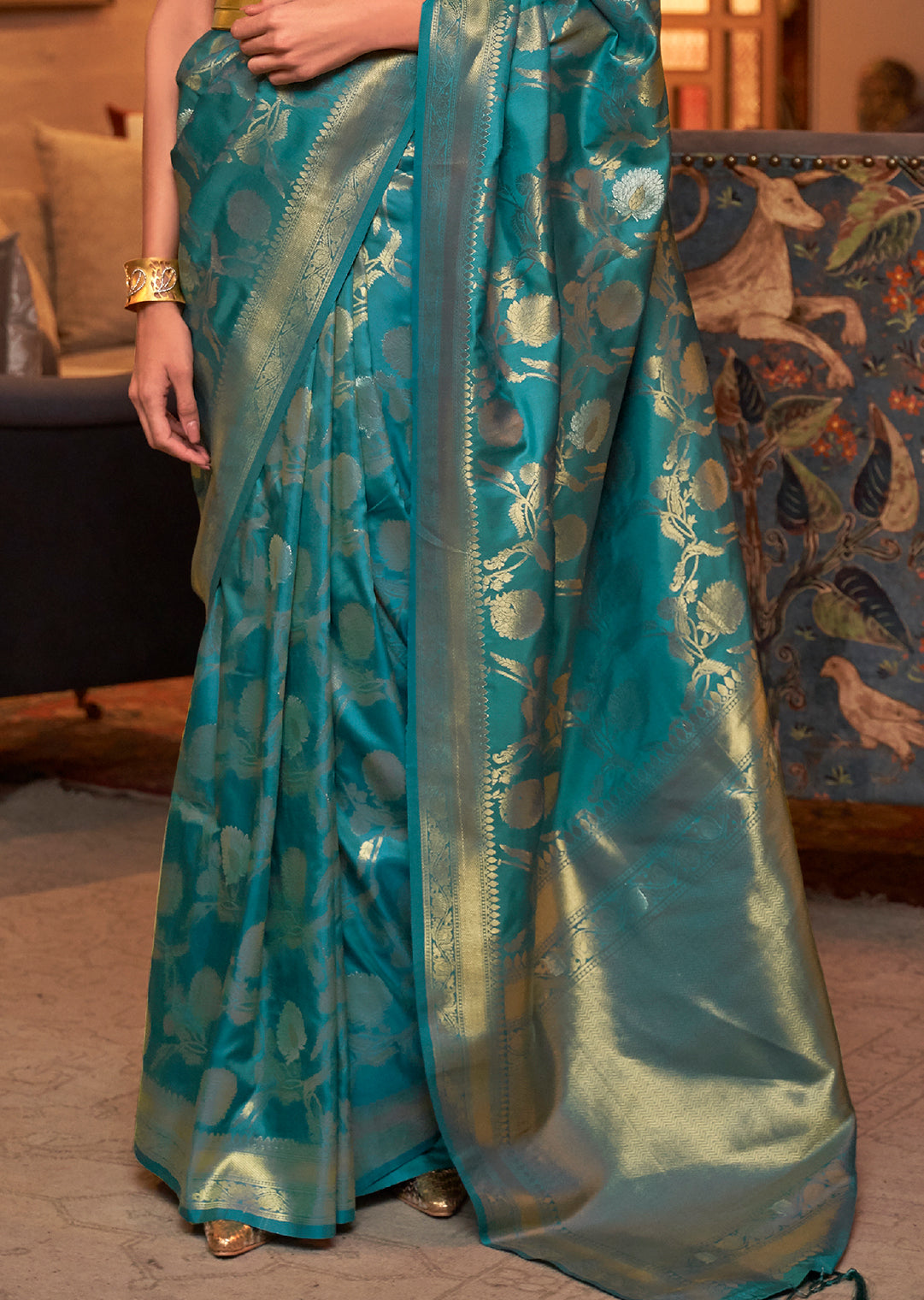 TEAL BLUE ZARI WOVEN HANDLOOM BANARASI SILK SAREE