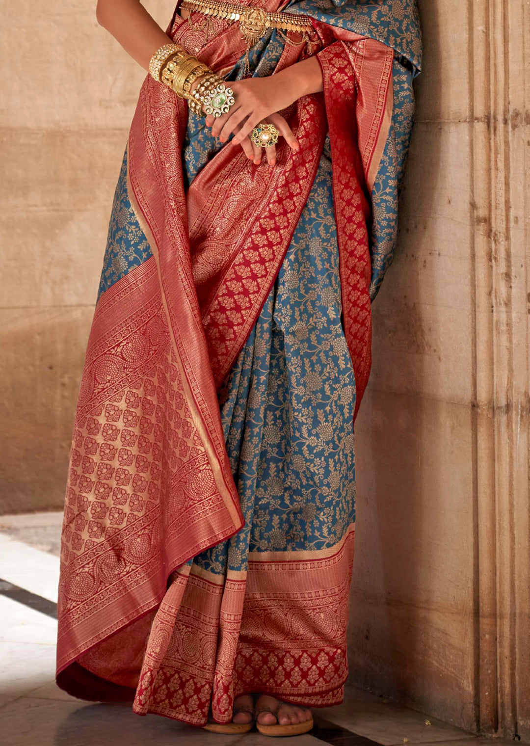 Yale Blue Zari Woven Royal Kanjivaram Silk Saree