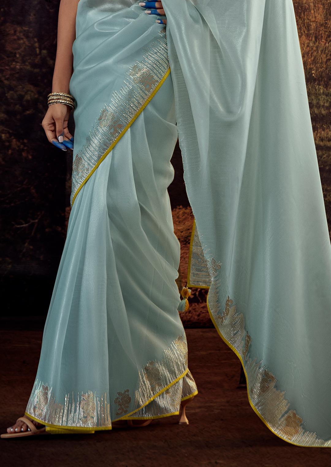 LIGHT TURQUOISE PURE TISSUE SILK DESIGNER SAREE