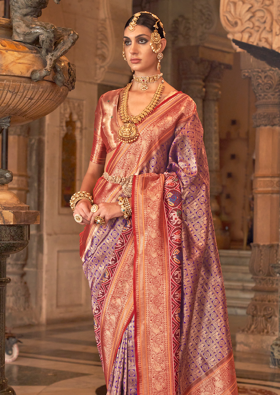 Violet & Red Woven Royal Patola Kanjivaram Silk Saree