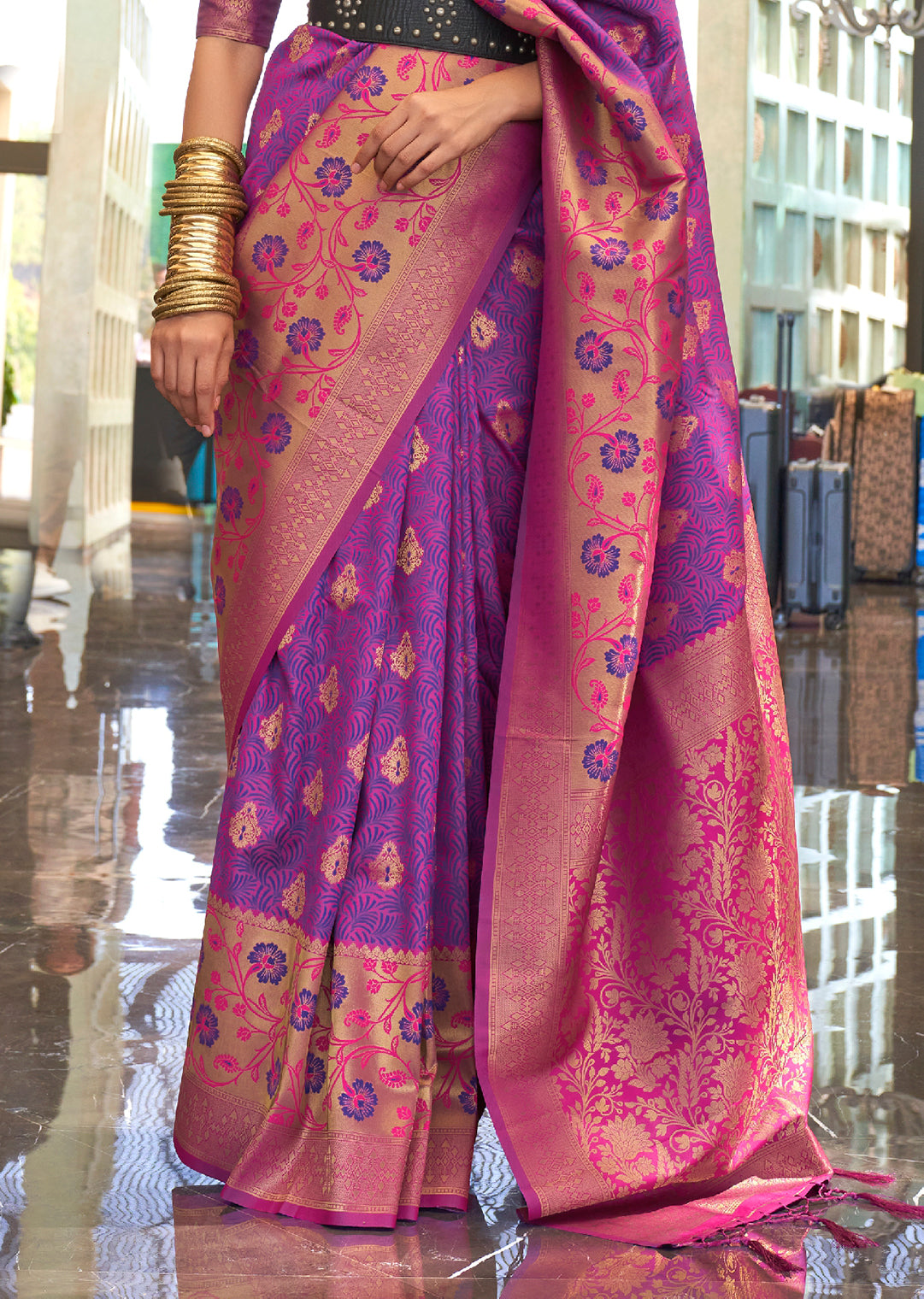 Purple Woven Handloom Banarasi Silk Saree