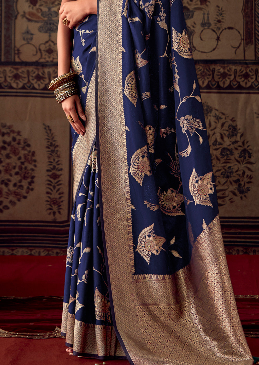 MIDNIGHT BLUE MEENAKARI WOVEN DESIGNER BANARASI SILK SAREE