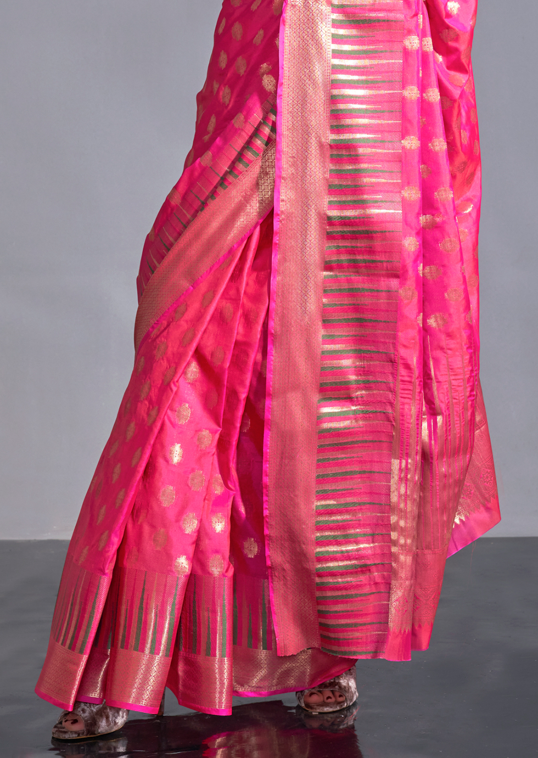 Ruby Pink Zari Woven Pure Handloom Gadwal Banarasi Silk Saree