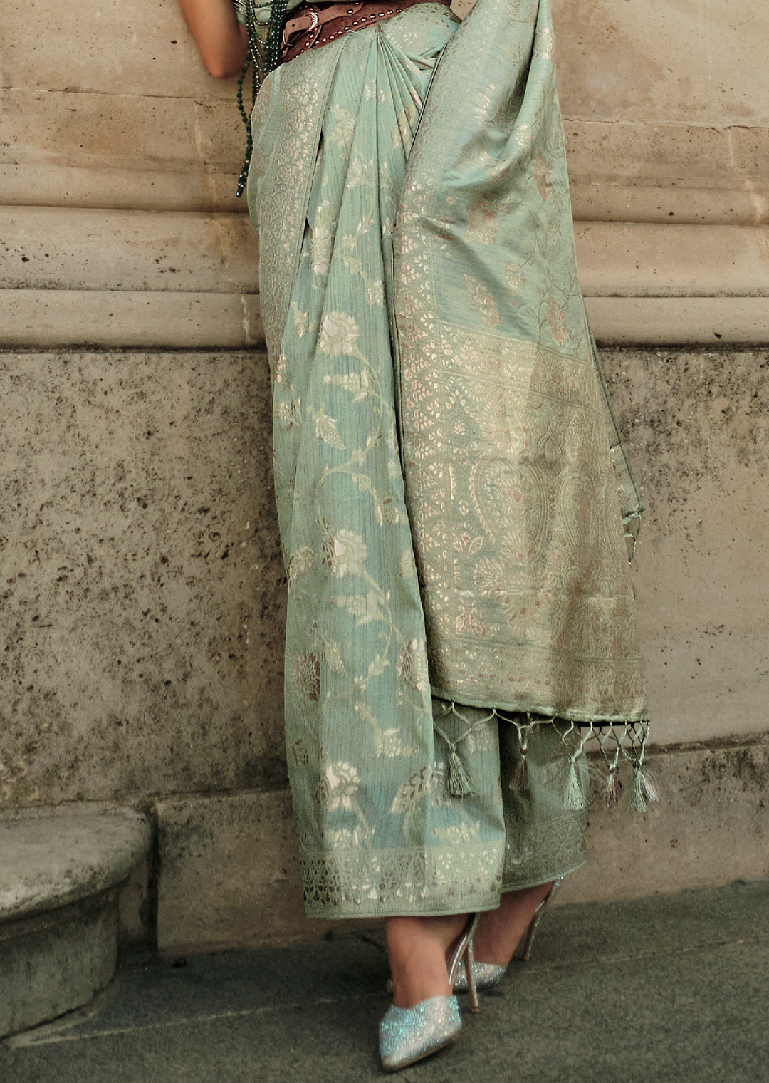 Mint Green Gota Woven Pure Handloom Silk Saree
