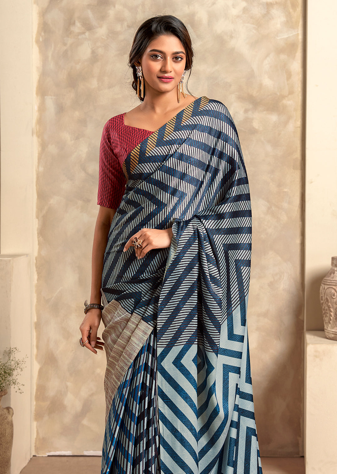 Blue Woven Digital Printed Crepe Silk Saree