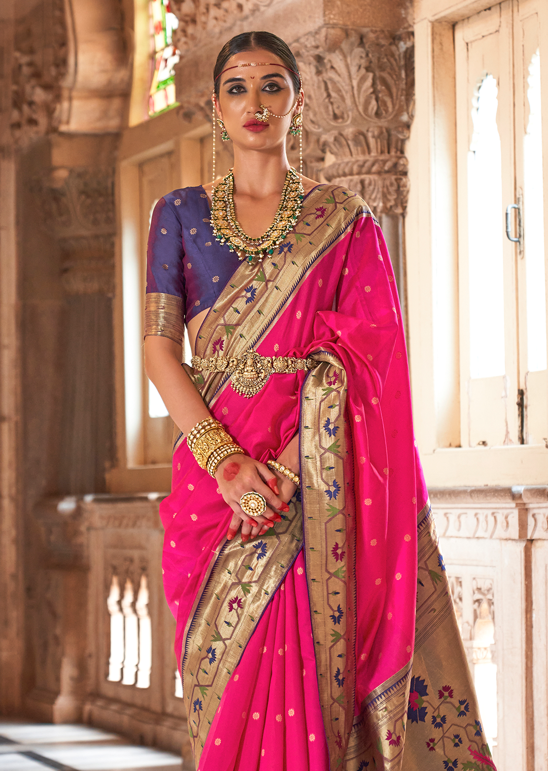 Rani Pink Woven Traditional Royal Patola Paithani Silk Saree