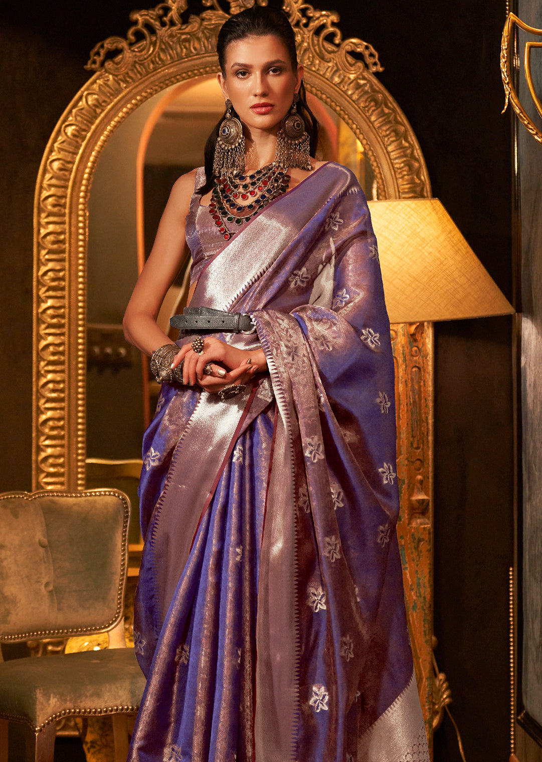 Violet Zari Woven Two Tone Pure Handloom Organza Silk Saree