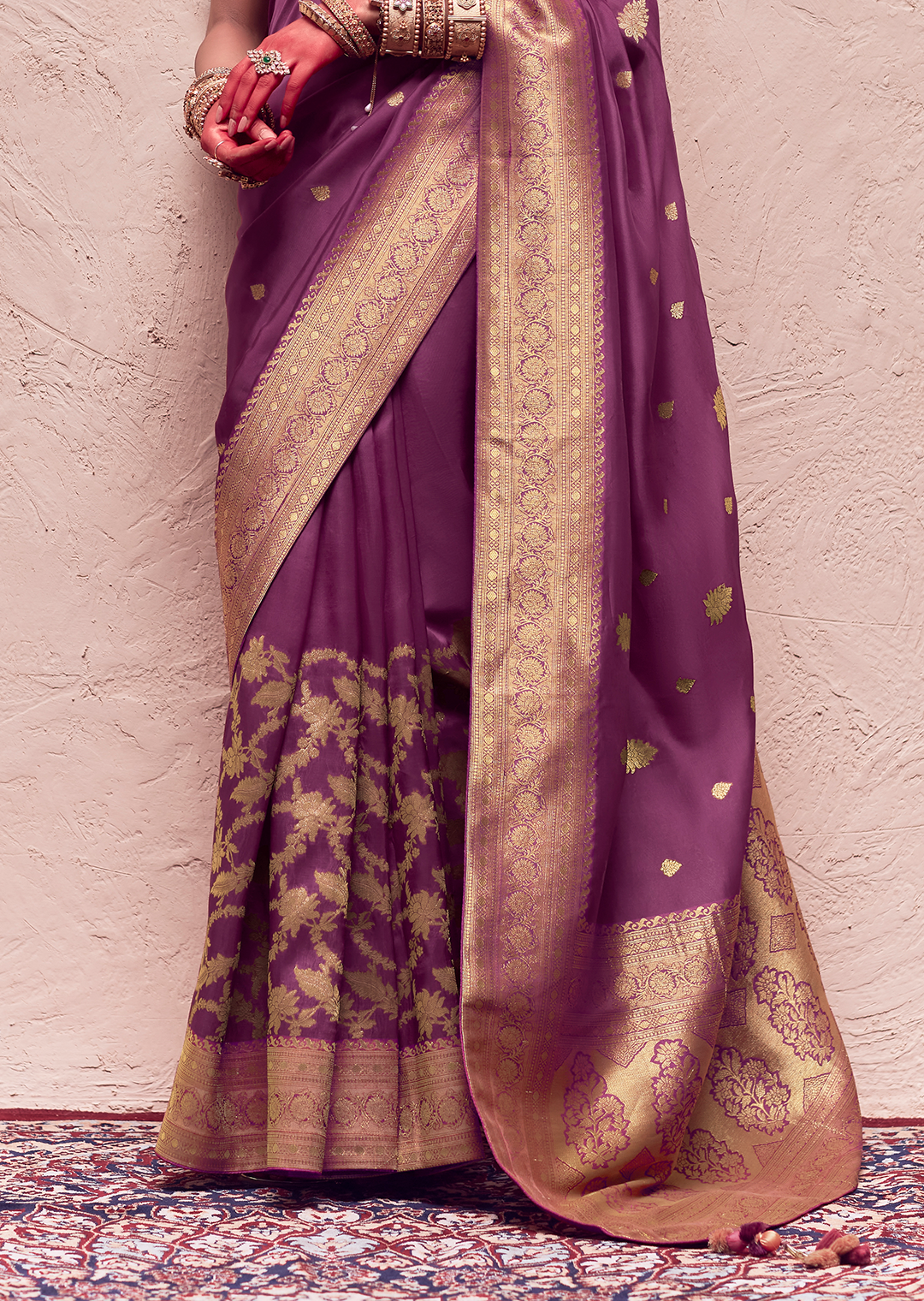 GRAPE PURPLE PURE CREPE SILK DESIGNER KHADDI BANARASI SAREE