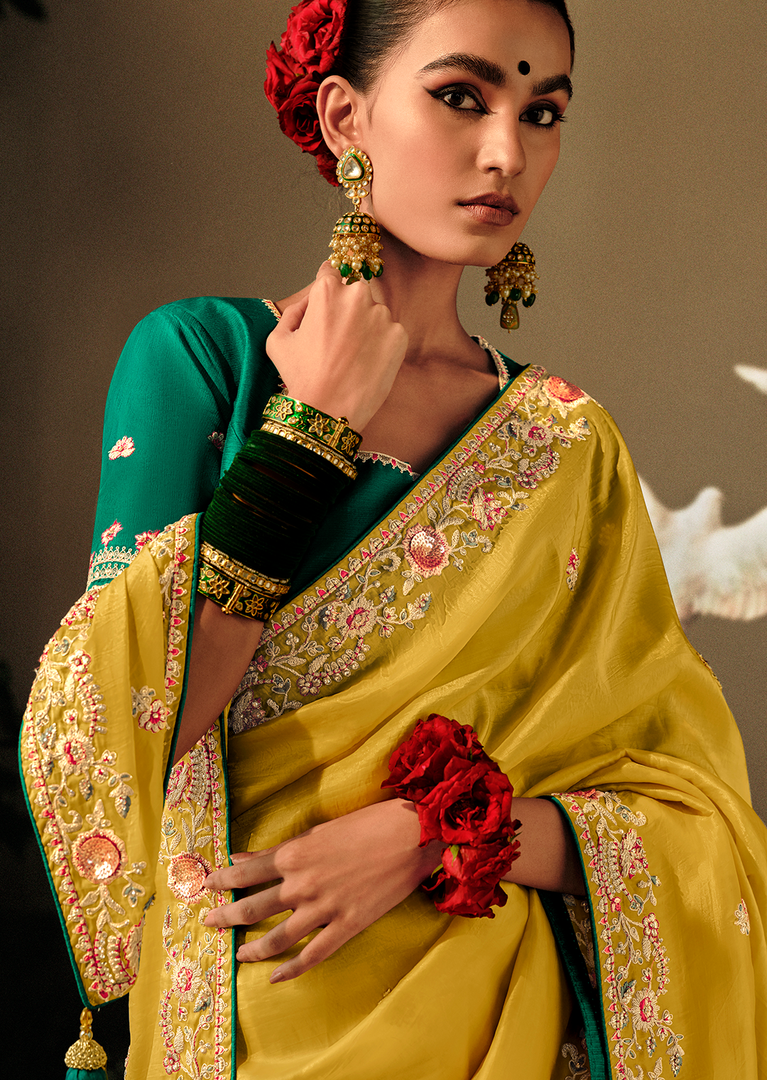 CORN YELLOW WOVEN HEAVY EMBROIDERED PREMIUM DESIGNER SILK SAREE