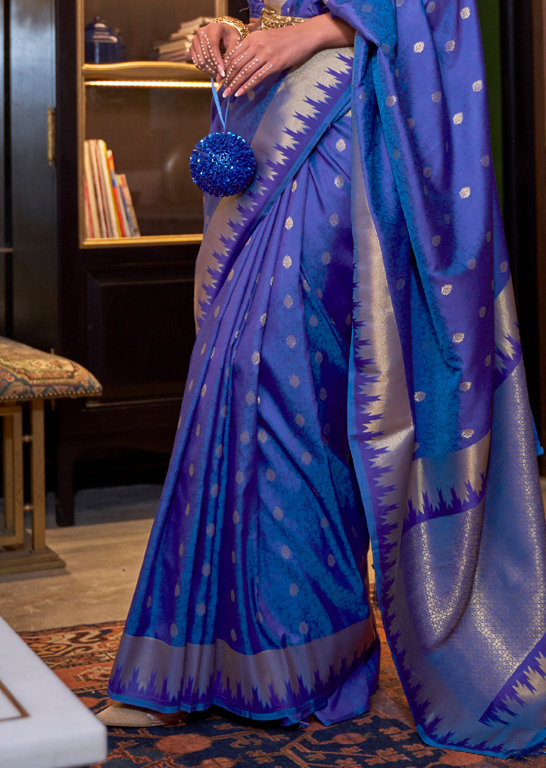 Ink Blue Zari Woven Pure Handloom Banarasi Silk Saree