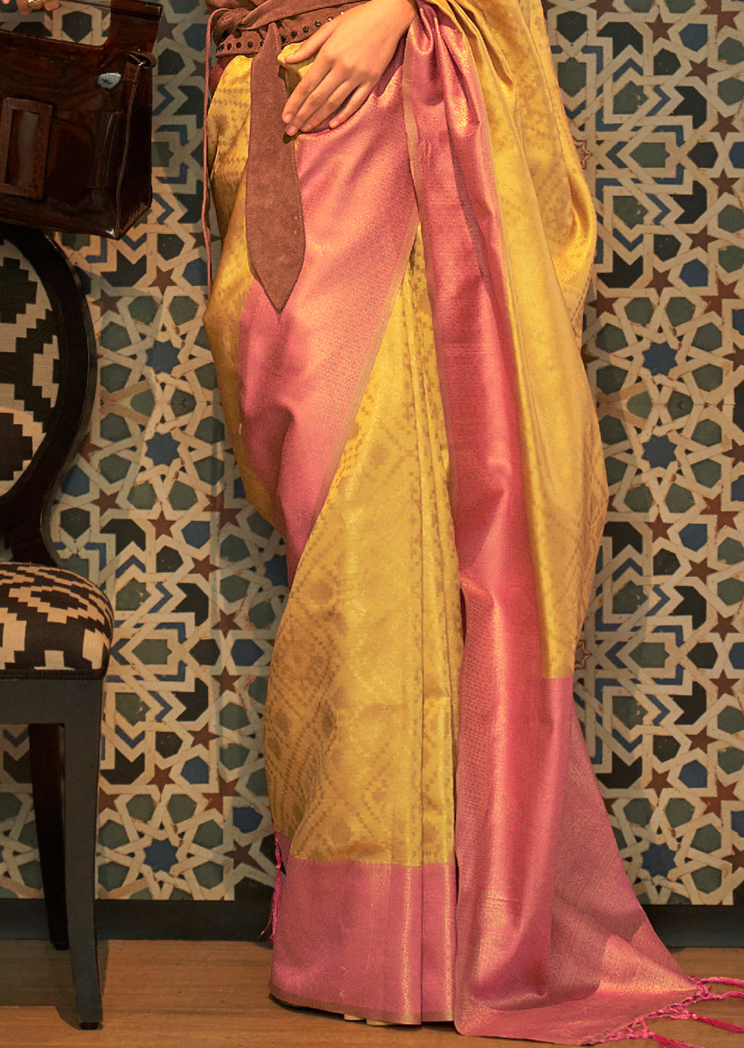 Mustard Yellow Zari Woven Handloom Kanjivaram Silk Saree