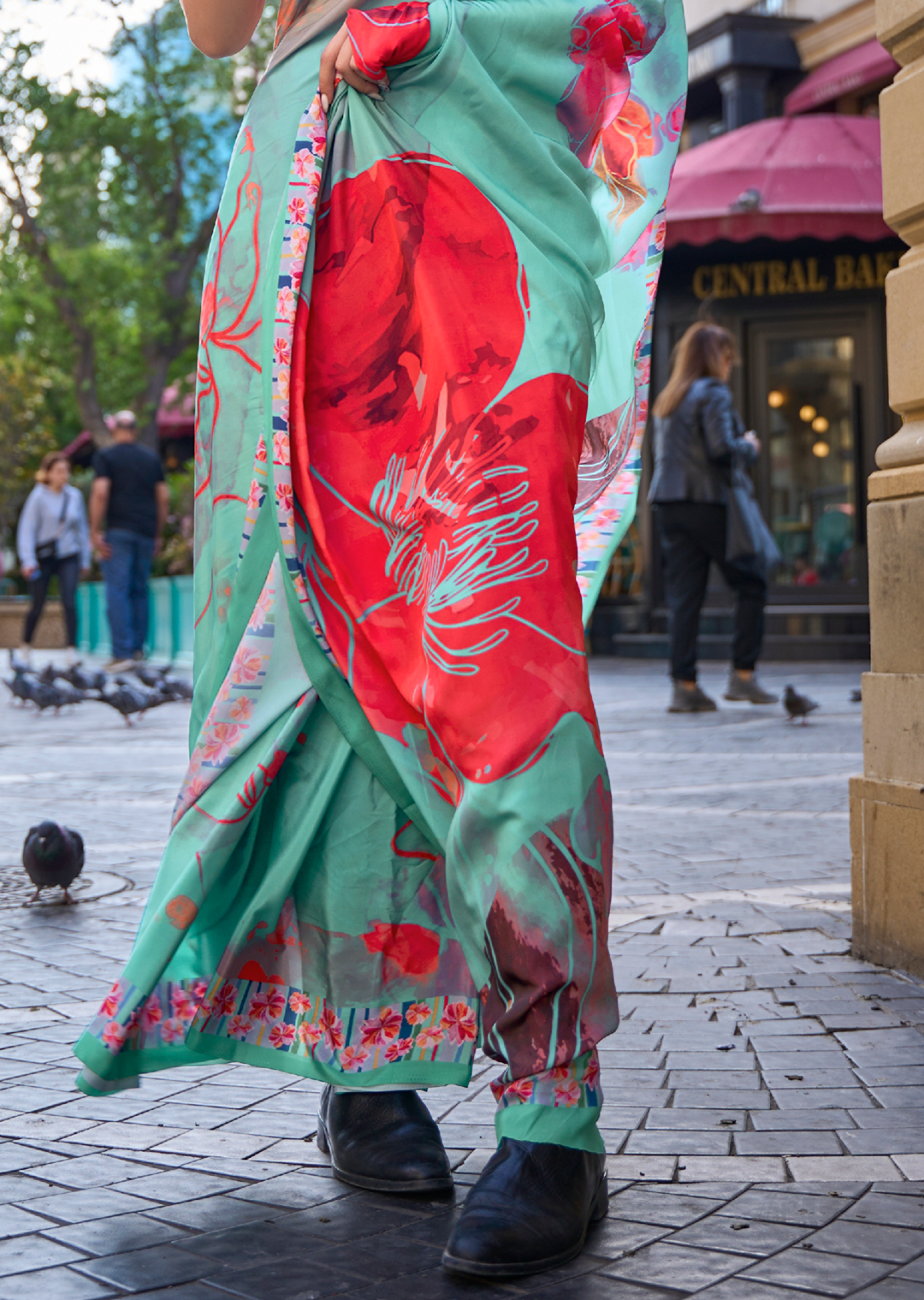 Turquoise Blue Woven Pure Satin Crepe Silk Saree