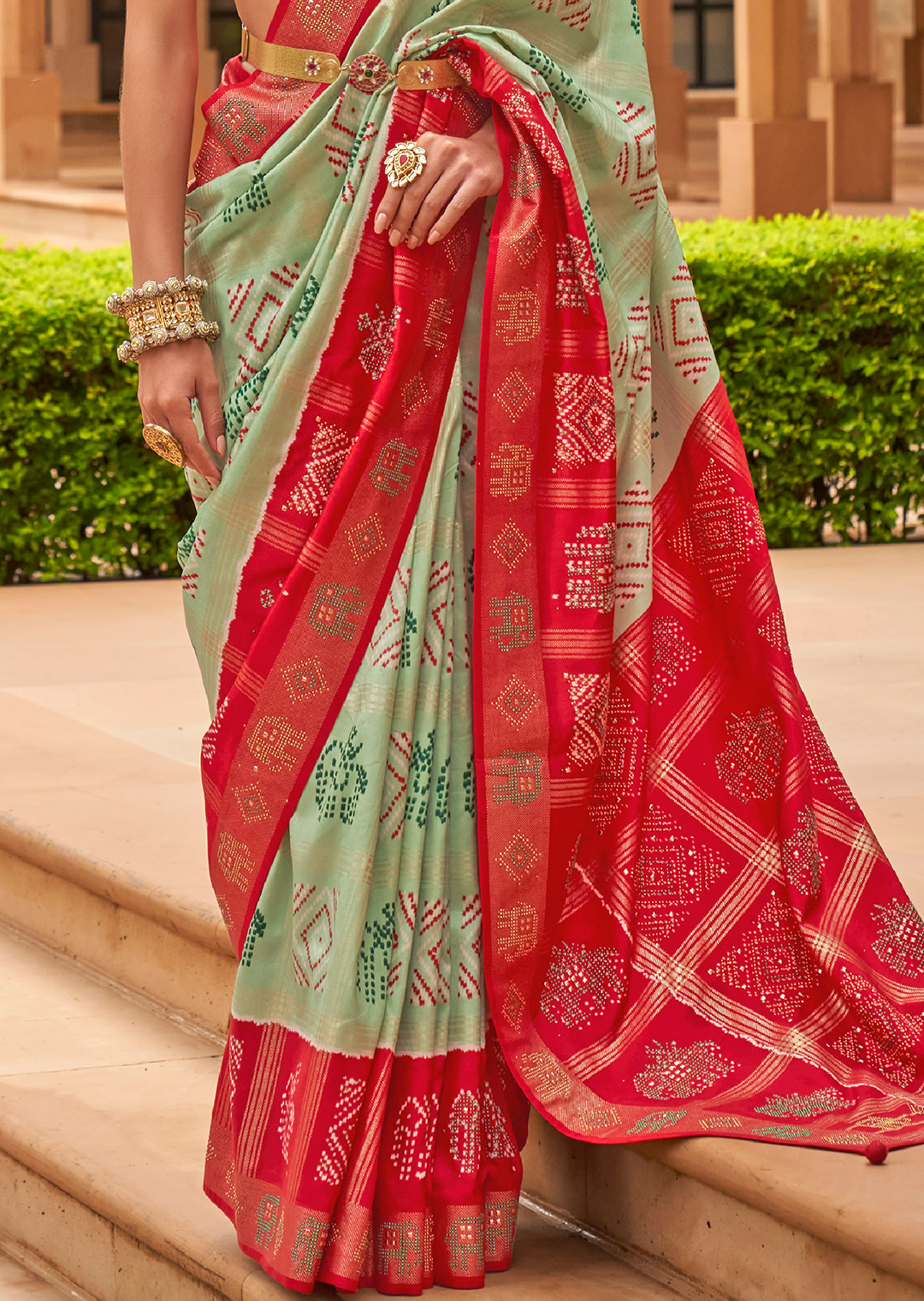 Tea Green Woven Traditional Bandhani Patola Silk Saree