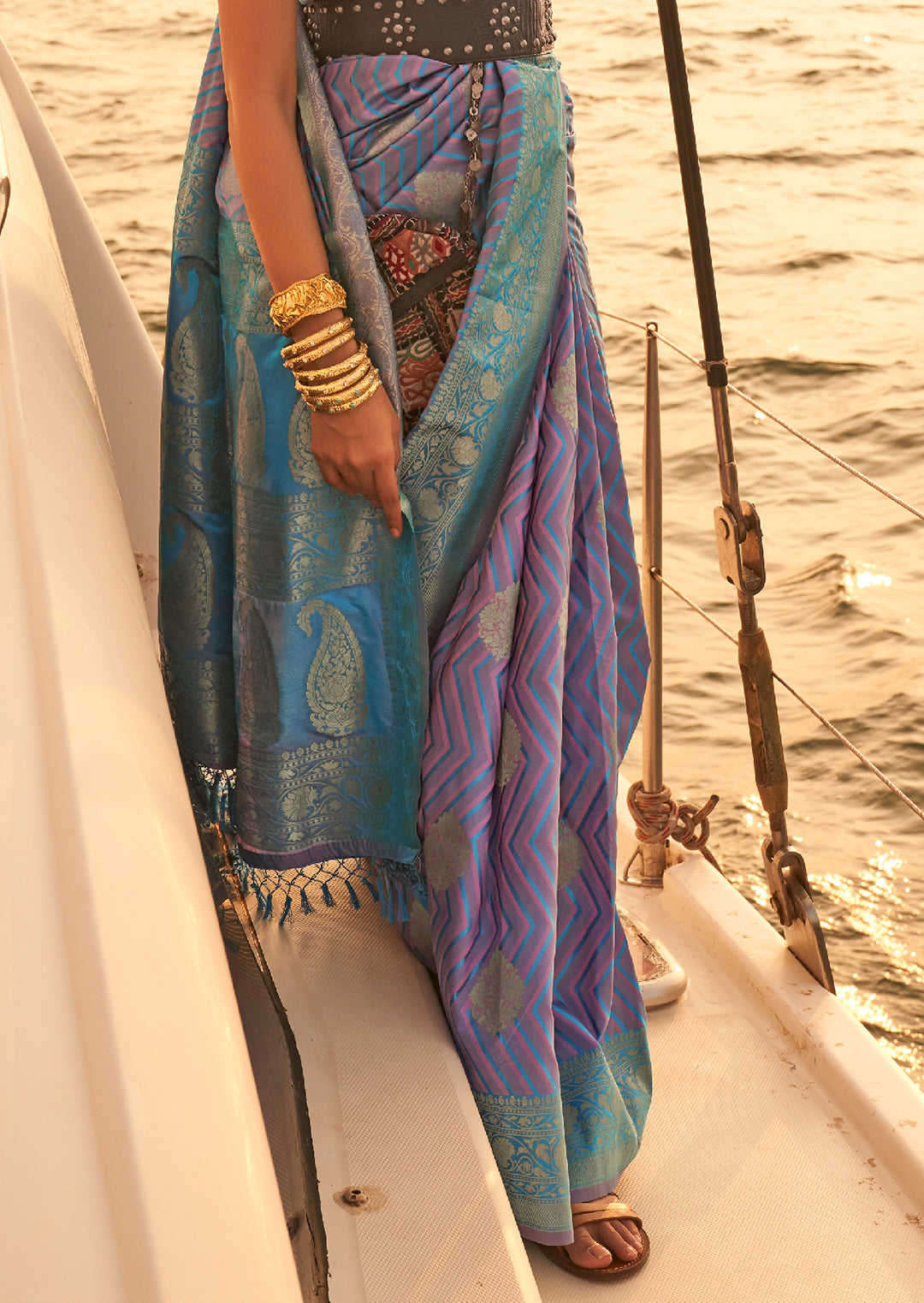 Deep Lavender Purple	Zari Woven Handloom Pure Banarasi Satin Silk Saree