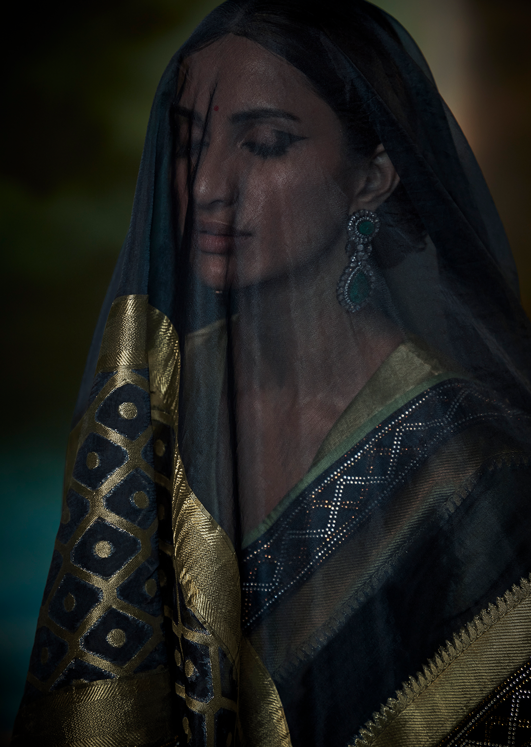 NAVY BLUE PURE TISSUE SILK DESIGNER SAREE