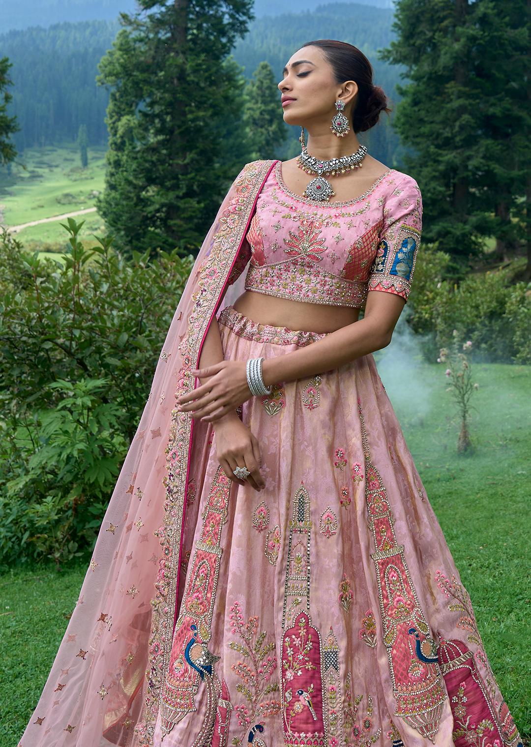 Lemonade Pink Hand Worked Premium Designer Silk Lehenga