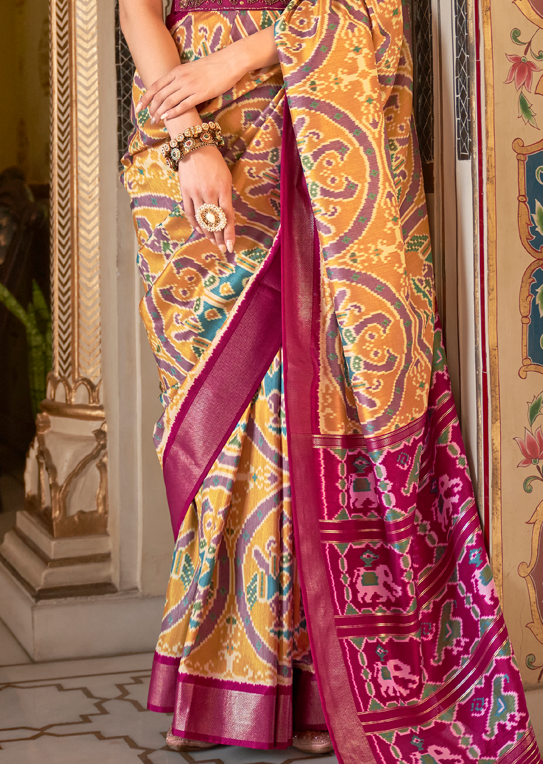 Mustard Yellow Woven Royal Traditional Patola Silk Saree