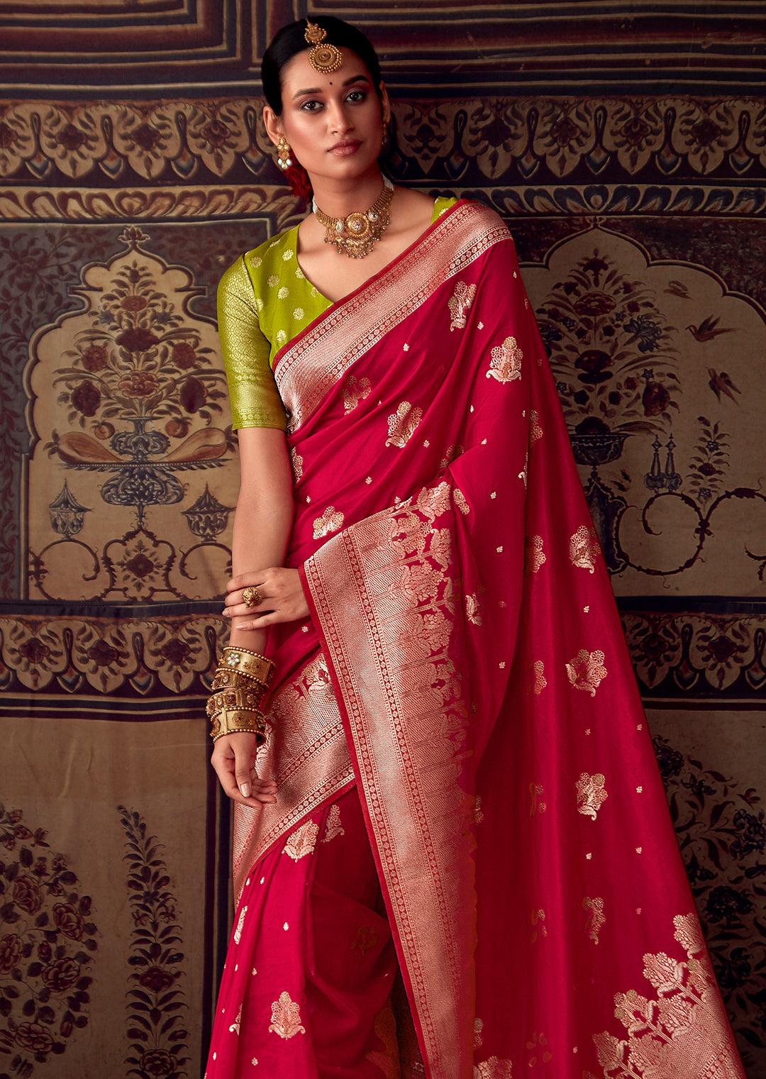 RED MEENAKARI WOVEN DESIGNER BANARASI SILK SAREE