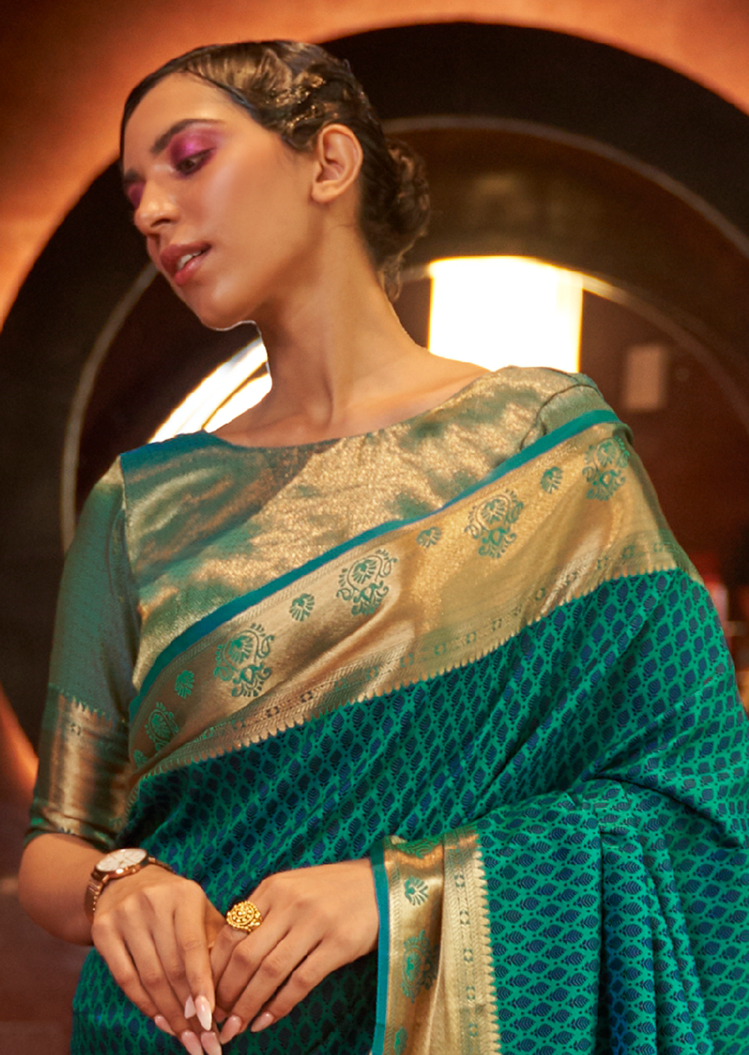 TEAL BLUE WOVEN HANDLOOM KANJIVARAM SILK SAREE