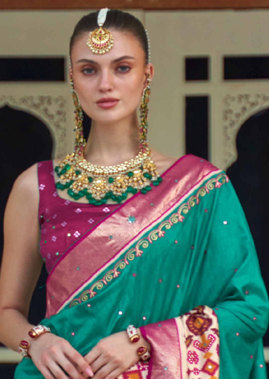 Turquoise Green Woven Traditional Patola Silk Saree