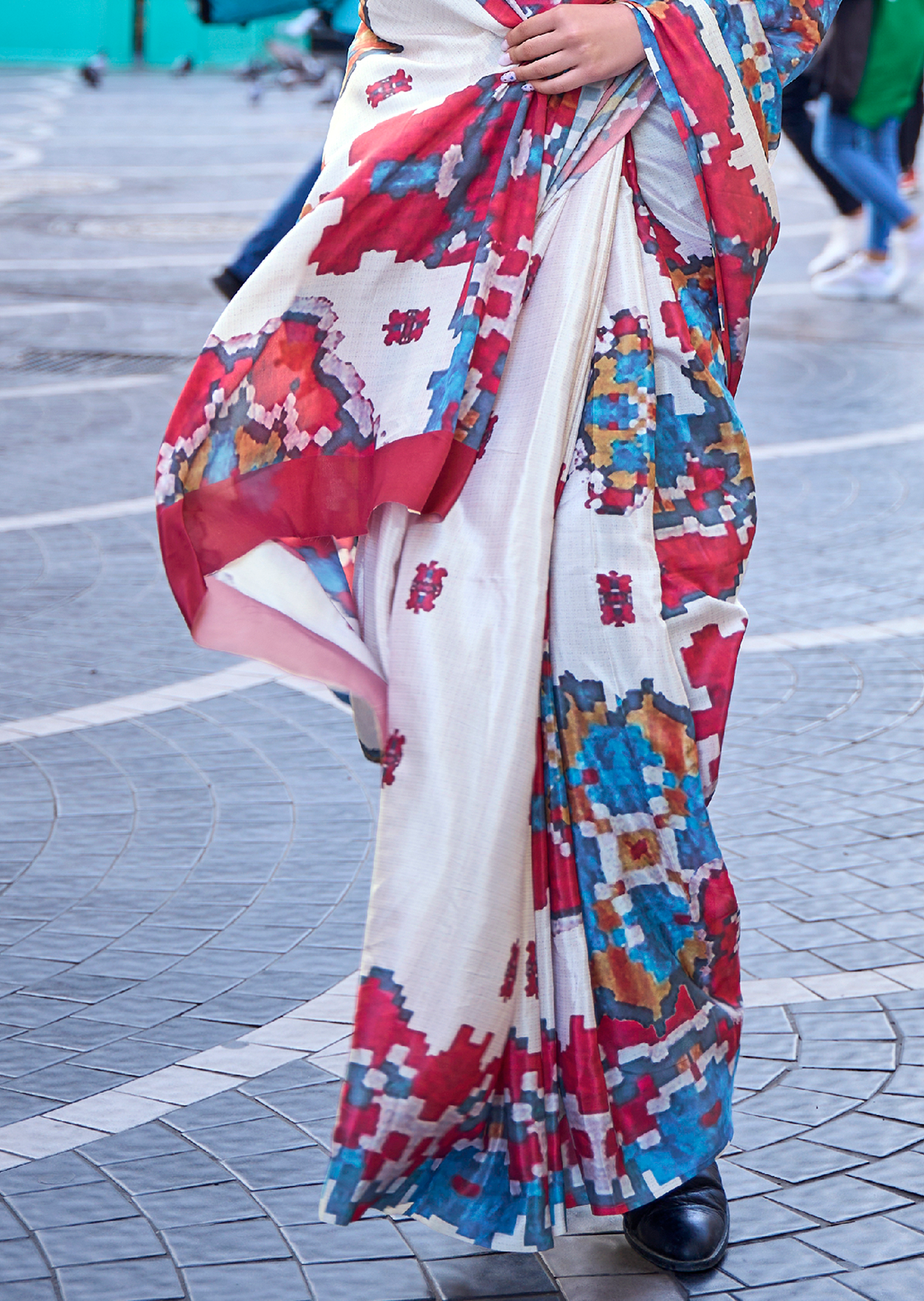 White Woven Pure Satin Crepe Silk Saree