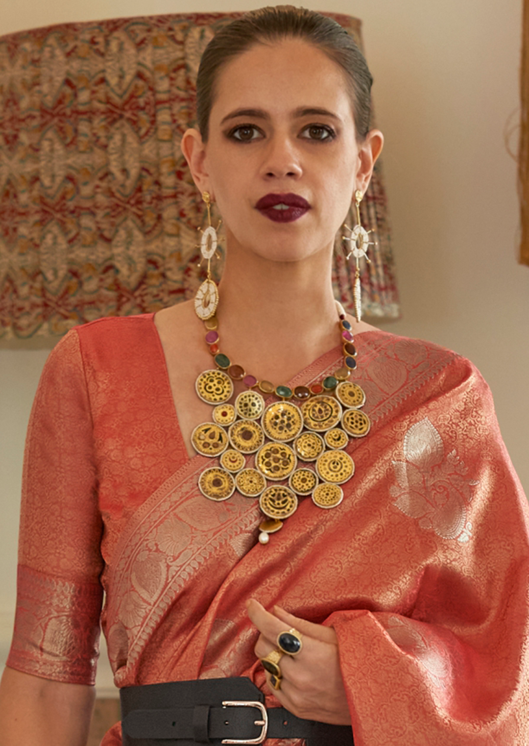 Orange Zari Woven Pure Handloom Satin Tissue Silk Saree