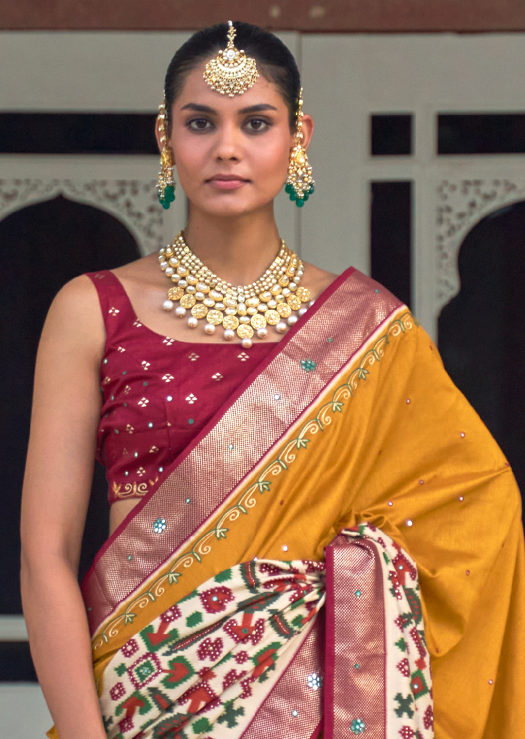 Mustard Yellow Woven Traditional Patola Silk Saree