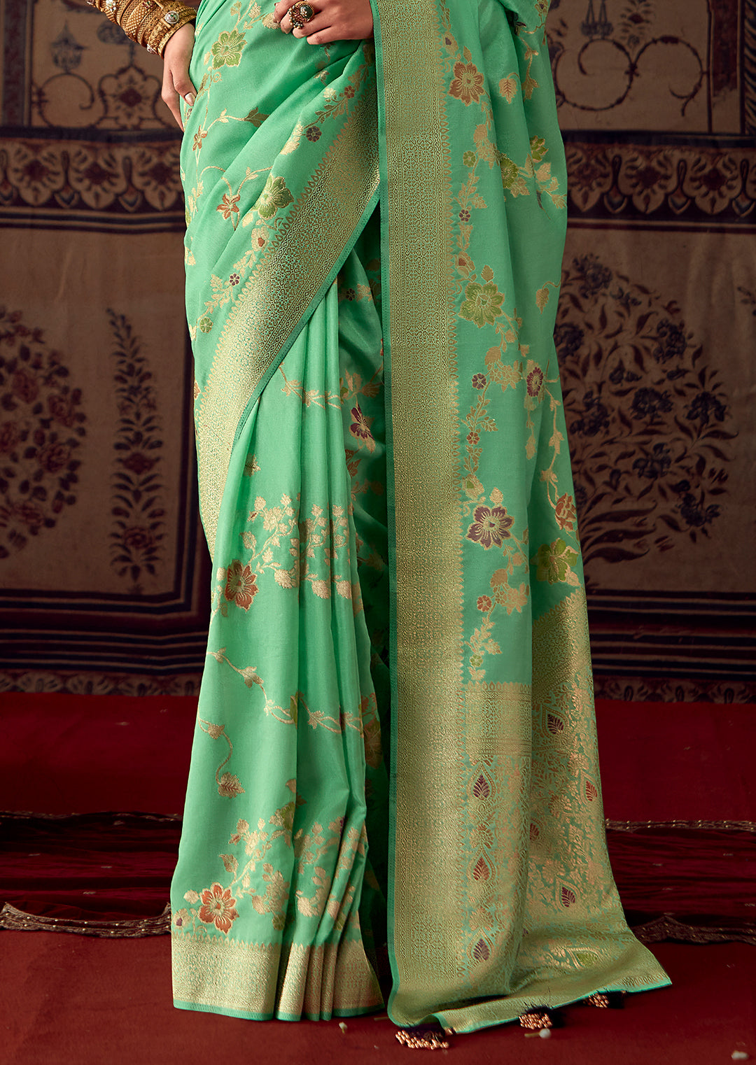 MINT GREEN MEENAKARI WOVEN DESIGNER BANARASI SILK SAREE