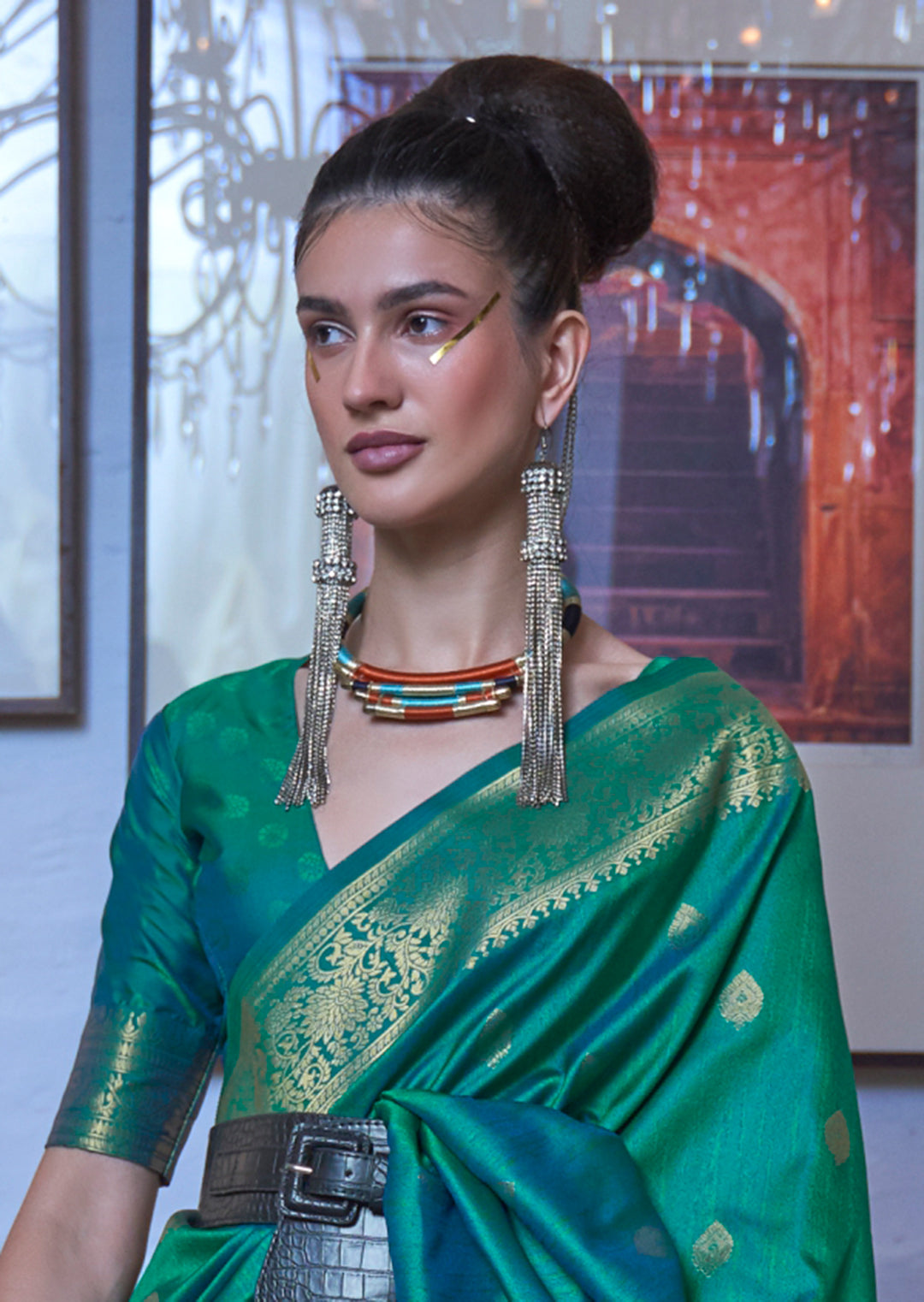 Peacock Green Zari Woven Pure Handloom Silk Saree