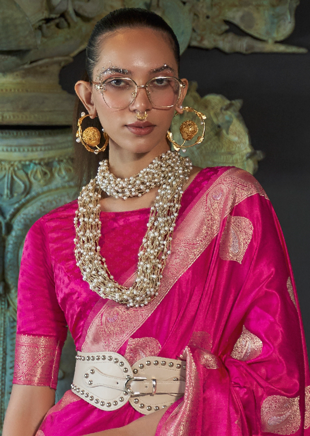 Hot Pink	Zari Woven Pure Handloom Banarasi Satin Silk Saree