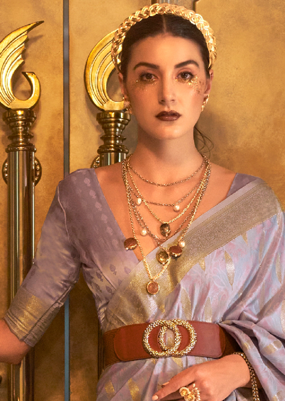 Heather Purple Zari Woven Handloom Pure Banarasi Satin Silk Saree