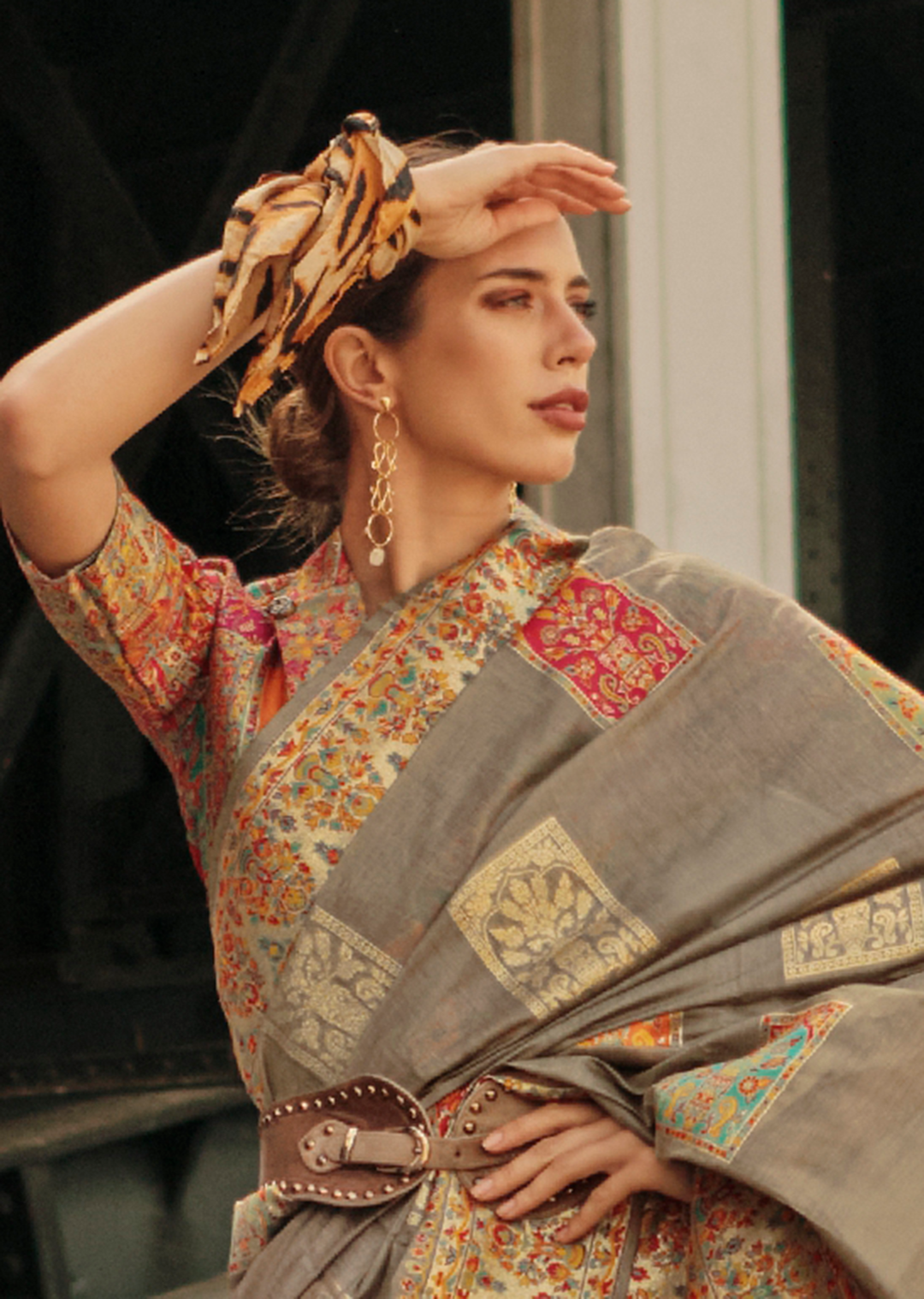 Pastel Brown Woven Pure Handloom Kashmiri Jamewar Silk Saree