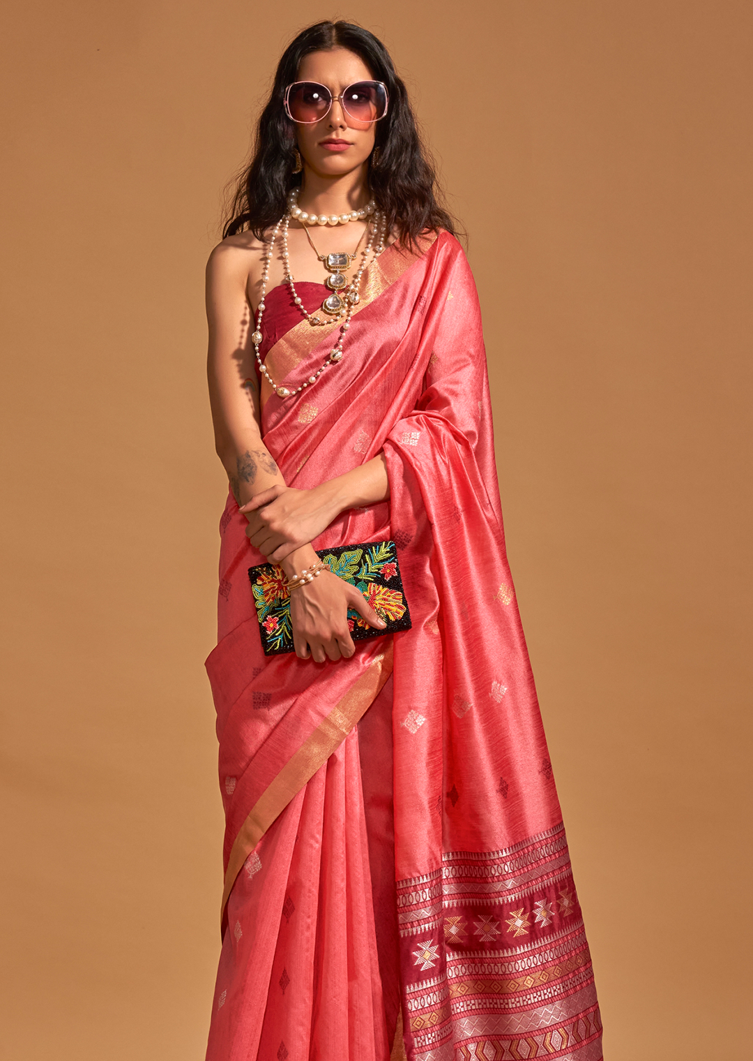 Georgia Peach Woven Pure Handloom Silk Saree