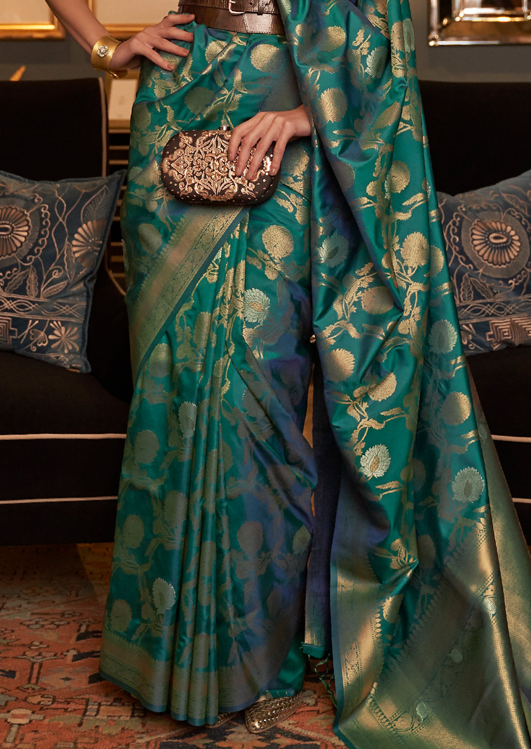 TEAL GREEN	ZARI WOVEN HANDLOOM BANARASI SILK SAREE