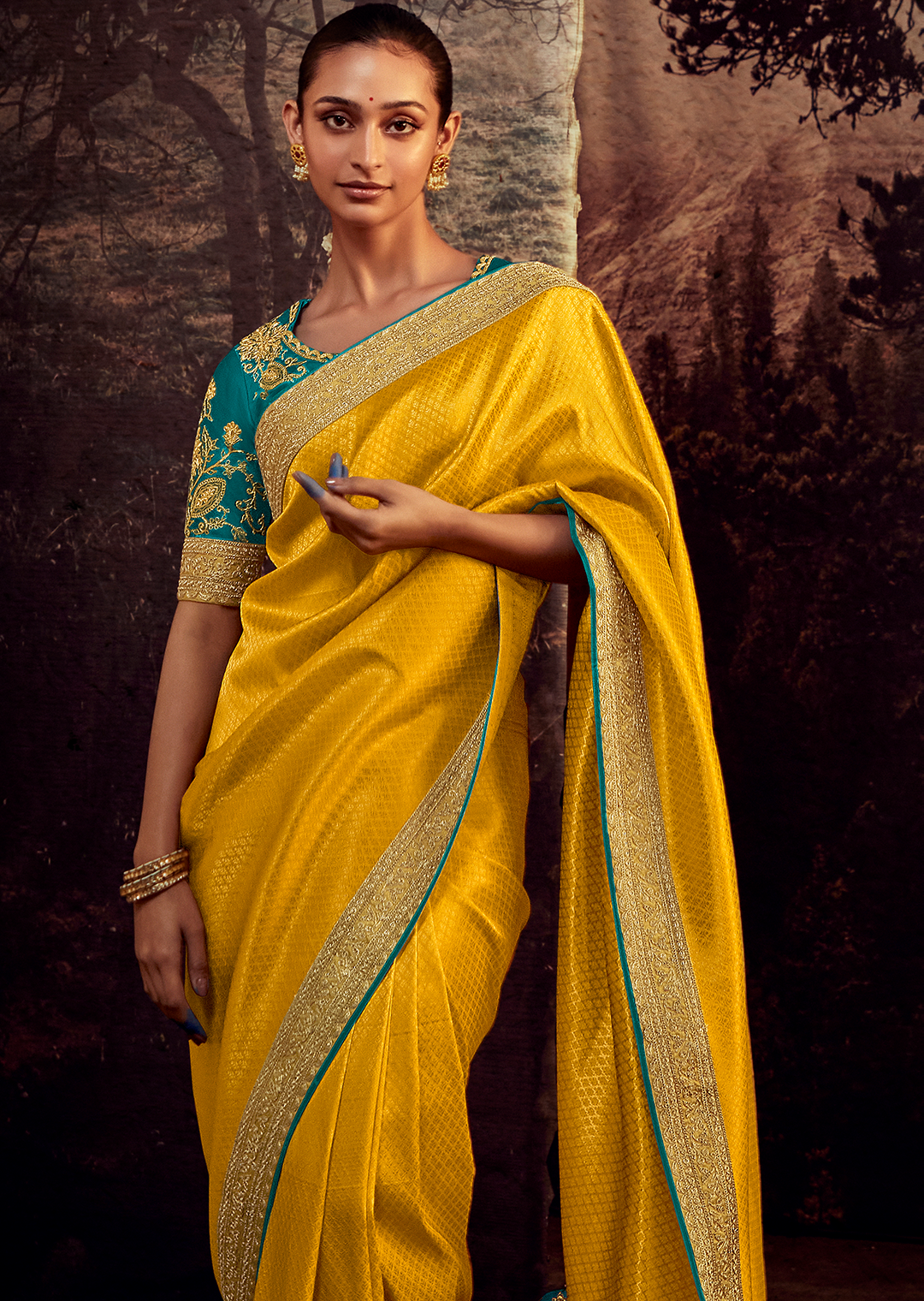 MUSTARD YELLOW DESIGNER KANJIVARAM SILK SAREE