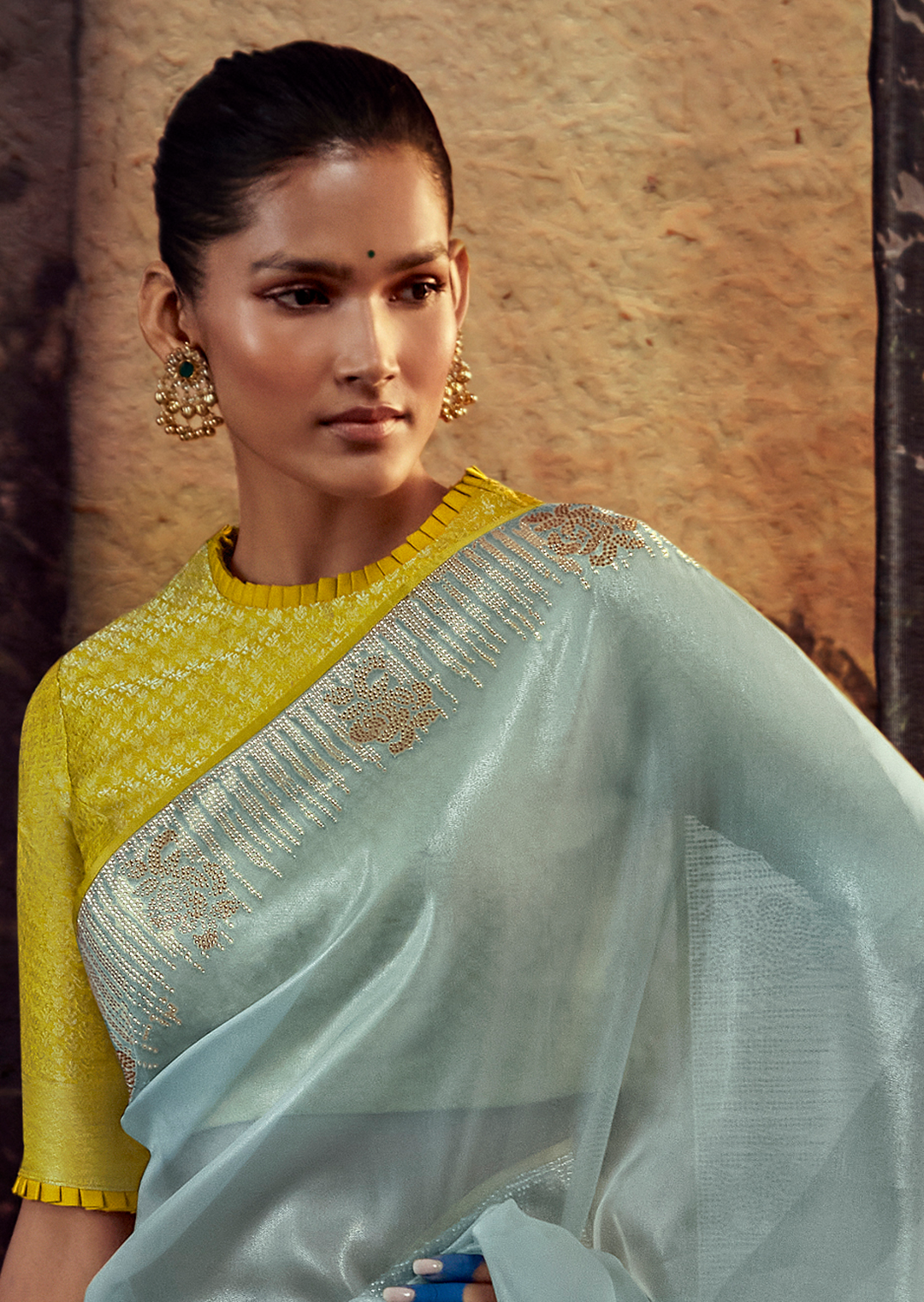 LIGHT TURQUOISE PURE TISSUE SILK DESIGNER SAREE