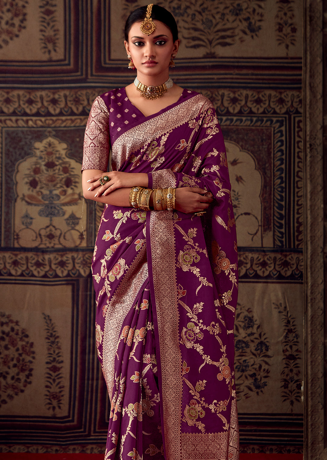 GRAPE PURPLE MEENAKARI WOVEN DESIGNER BANARASI SILK SAREE