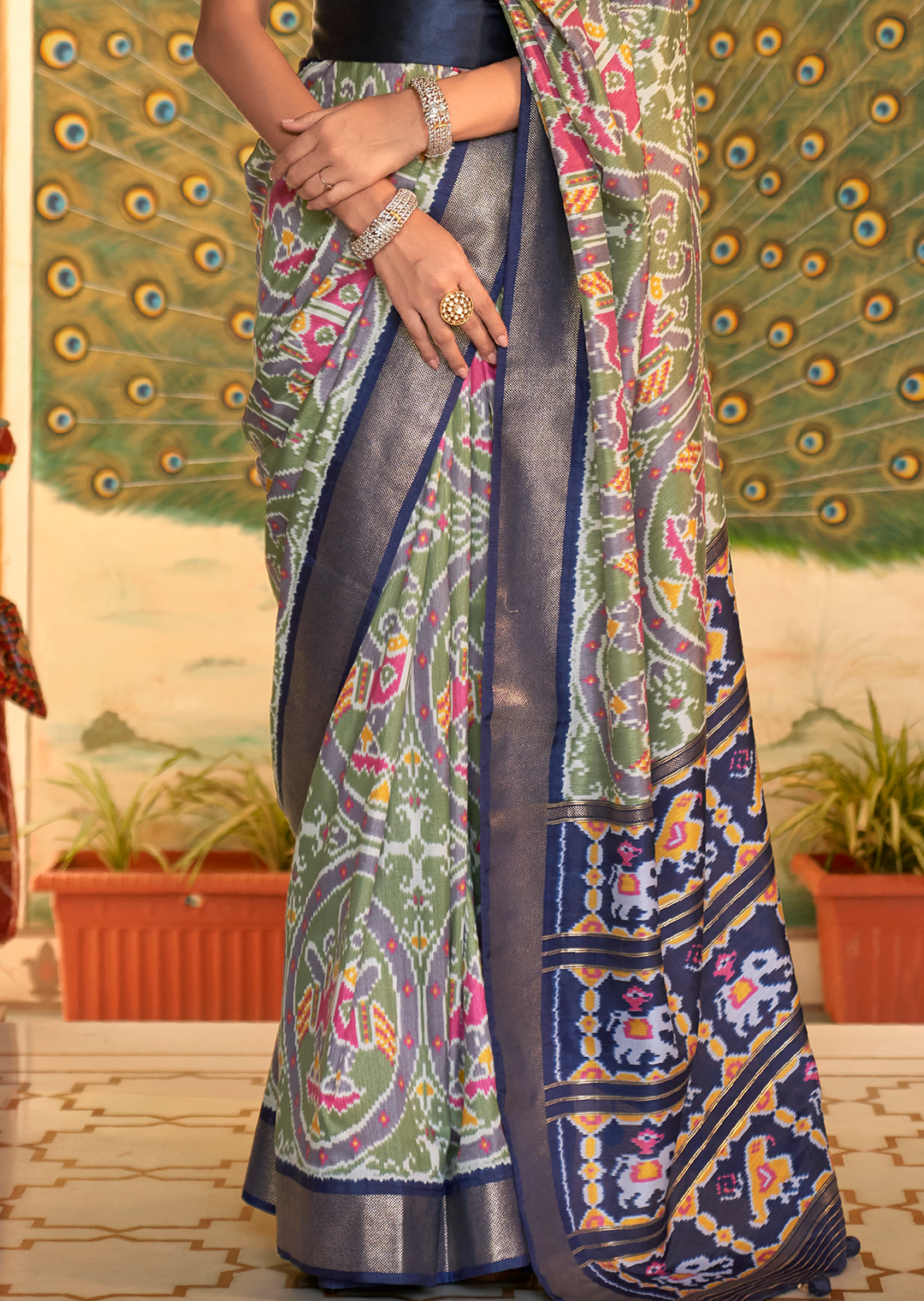 Grey Woven Royal Traditional Patola Silk Saree